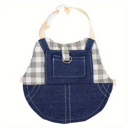 Durable Canvas Plaid Denim 1pc Rabbit Harness with Leash - Perfect for Dwarf Rabbits & Young Guinea Pigs - Stylish Pet Traction Rope Accessory