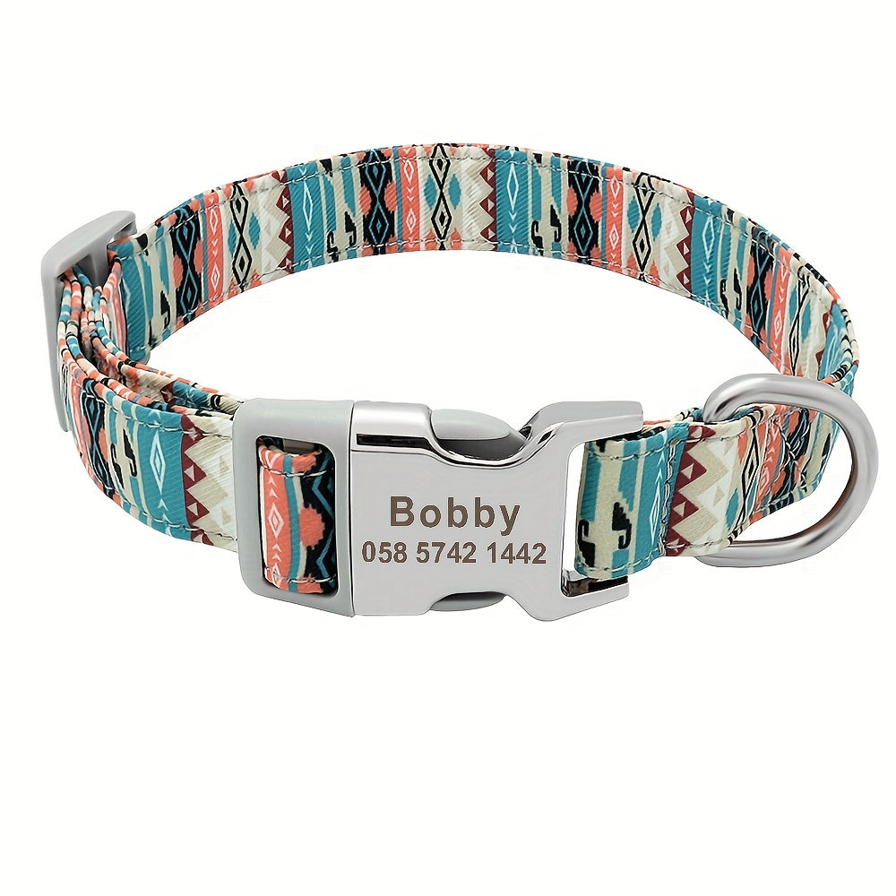 Personalized Pet Collar - Custom Engraved Nylon Dog Collar for Small Large Dogs, Cats, and Puppies with Name, Phone ID, and Adjustable Buckle - Durable, Waterproof, and Easy to Clean Basic Collar