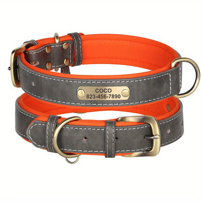 [Custom Dog Collar] Soft Padded Custom Engraved Dog Collar with ID Nameplate - Adjustable Pet Collars for Small to Large Dogs - Solid Pattern, Durable Material, Personalized
