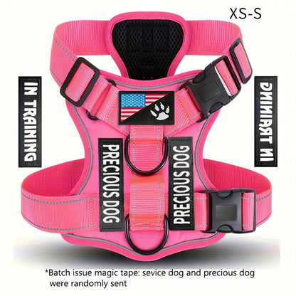 Service Dog Harness, Reflective Dog Vest Harness with 5pcs Patches, Adjustable Soft Oxford Pet Harness, Inner Layer Mesh, Easy to Control for Small Medium Large Dogs Random Buckle