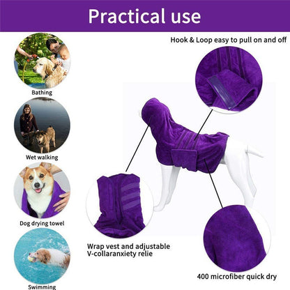 [Quick-Dry Dog Drying Coat] Super Absorbent Quick-Dry Dog Drying Coat - Warm-Keeping Bathrobe with Full Body Coverage & Hood, Multiple Colors (Purple, Blue, Green, Yellow, Red), Durable Fabric for Efficient Water Absorption &
