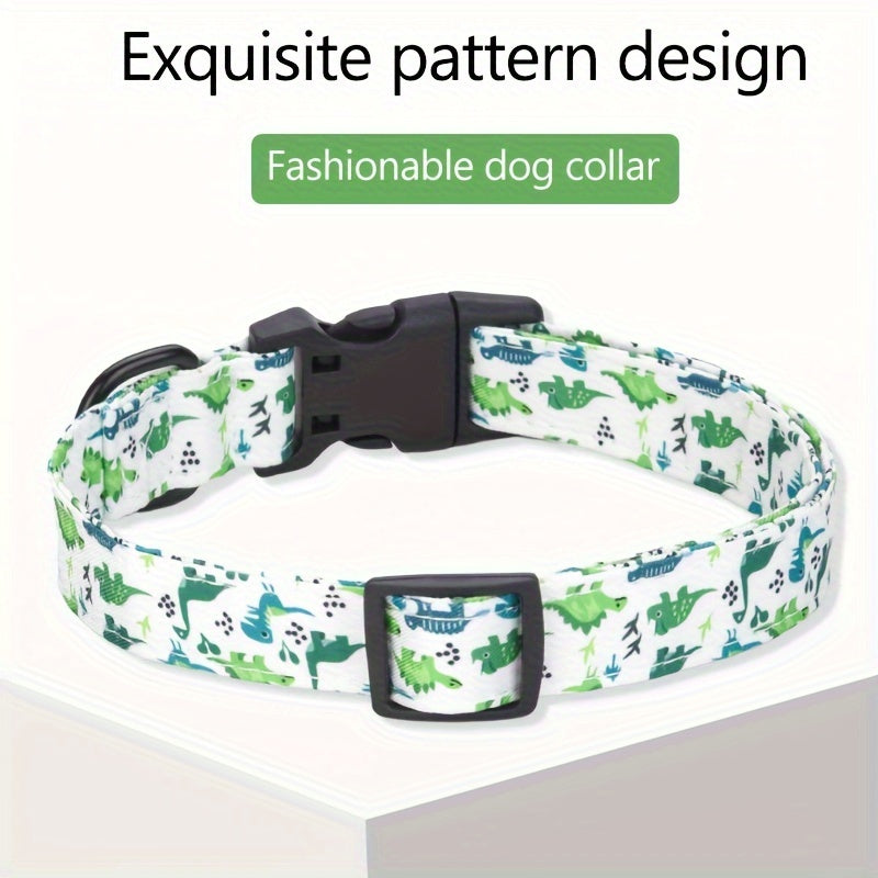 Dingke Dinosaur Print Dog Collar and Leash Set, Pet Supplies, Polyester Material, Comfortable Handle, Professional Climbing Rope, Rotatable Metal Hook, Protective Rubber Sleeve, Dog Walking Gear