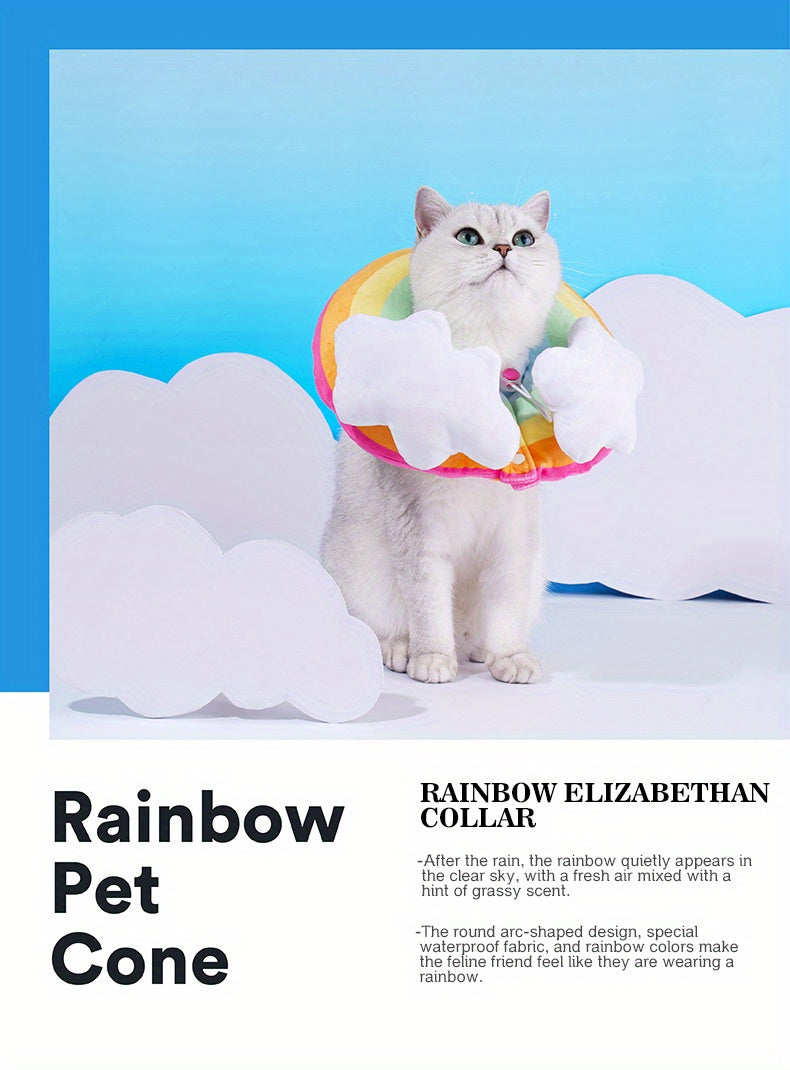 Zeze Cat Plush Rainbow Shape Soft Elizabethan Adjustable Collar For Cat Wound Healing Protective, Pet Elizabethan Collar For Cats, Mini Dogs And Rabbit
