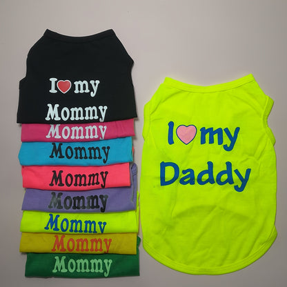 1pc Breathable Pet Vest for Summer Parties - Adorable 'I Love My Daddy/Mommy' Graphic Design for Dogs and Cats
