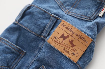 Adjustable Denim Jumpsuit for French Bulldogs - Stylish Pet Clothes for All Seasons