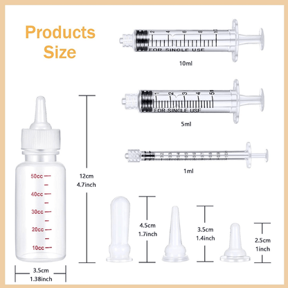 17pcs Pet Nursing Bottle Kit - 2 Bottles, 8 Pacifiers, 5 Syringes, 2 Brushes - Ideal For Feeding Puppies And Other Small Animals - Easy To Clean And Reuse