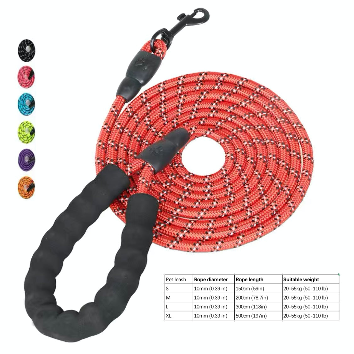 Dog Nylon Leash Lengthened And Reflective Round Rope Small And Medium Cats Dogs Leash Pet Traction Rope