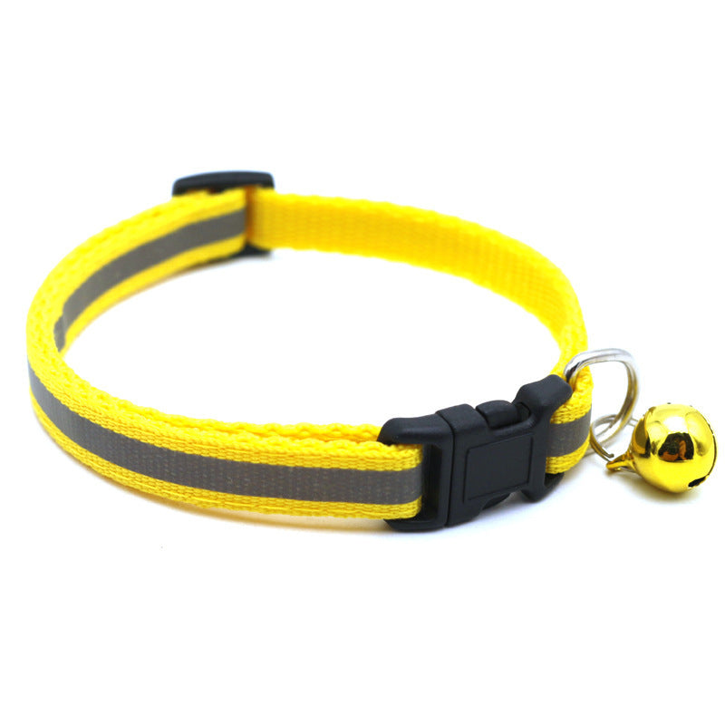 Reflective Safety Cat Collar With Bell - Adjustable, Durable Polyester Pet Neck Strap For Nighttime Visibility