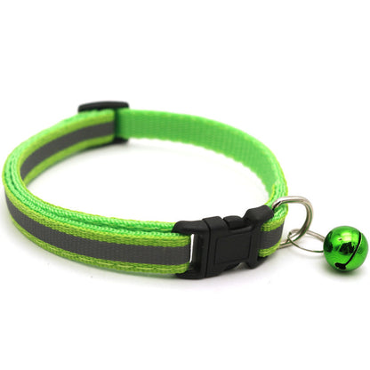 Reflective Safety Cat Collar With Bell - Adjustable, Durable Polyester Pet Neck Strap For Nighttime Visibility
