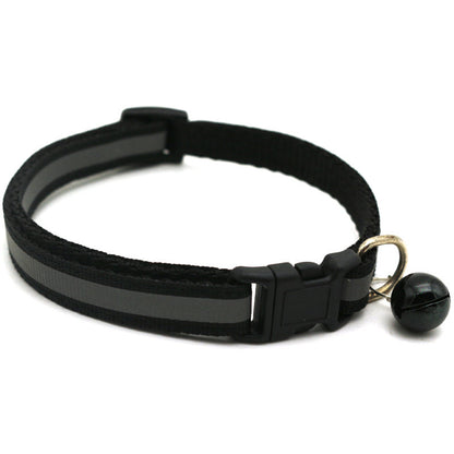 Reflective Safety Cat Collar With Bell - Adjustable, Durable Polyester Pet Neck Strap For Nighttime Visibility