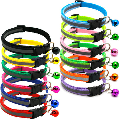 Reflective Safety Cat Collar With Bell - Adjustable, Durable Polyester Pet Neck Strap For Nighttime Visibility