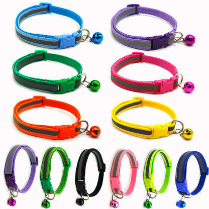 Reflective Safety Cat Collar With Bell - Adjustable, Durable Polyester Pet Neck Strap For Nighttime Visibility