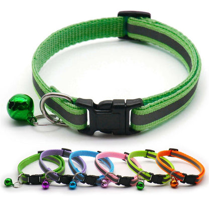 Reflective Safety Cat Collar With Bell - Adjustable, Durable Polyester Pet Neck Strap For Nighttime Visibility