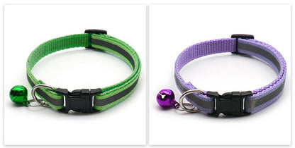 Reflective Safety Cat Collar With Bell - Adjustable, Durable Polyester Pet Neck Strap For Nighttime Visibility