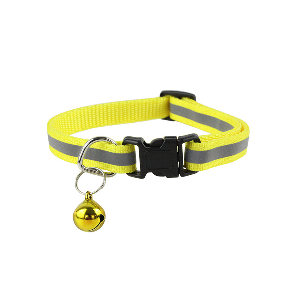 Reflective Safety Cat Collar With Bell - Adjustable, Durable Polyester Pet Neck Strap For Nighttime Visibility