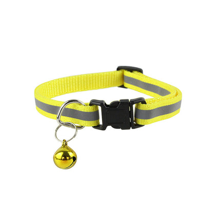 Reflective Safety Cat Collar With Bell - Adjustable, Durable Polyester Pet Neck Strap For Nighttime Visibility
