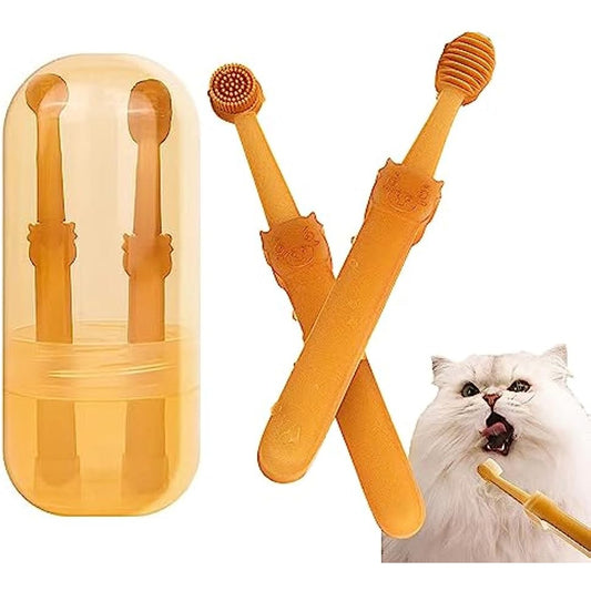 2Pcs Small Dog & Cat Toothbrush Kit With Storage Box, Soft Silicone Cat Dog Tooth Brushing Kit, Tongue Cleaner For Pet Tooth Brushing