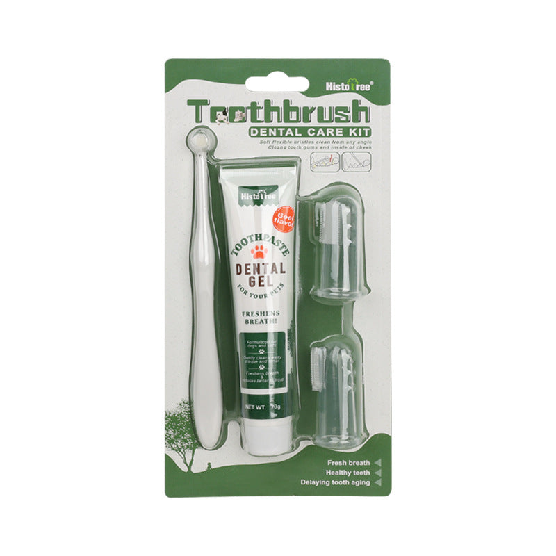 Beef/Vanilla Flavor Pet Tooth Care Set, Dog Toothpaste Dog Teeth Cleaning Brush With 2 Soft Finger Toothbrushes, Pet Oral Dental Care Supplies