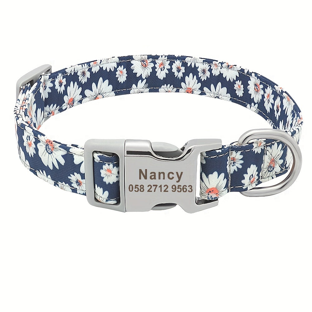 Personalized Pet Collar - Custom Engraved Nylon Dog Collar for Small Large Dogs, Cats, and Puppies with Name, Phone ID, and Adjustable Buckle - Durable, Waterproof, and Easy to Clean Basic Collar
