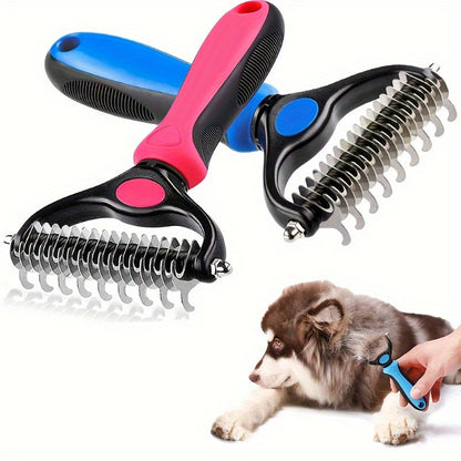 1pc Double-Sided Pet Slicker Brush - Dematting Comb for Shedding Dogs - Stainless Steel Dog Hair Remover with Ergonomic Handle for Easy Grooming and Pet Care