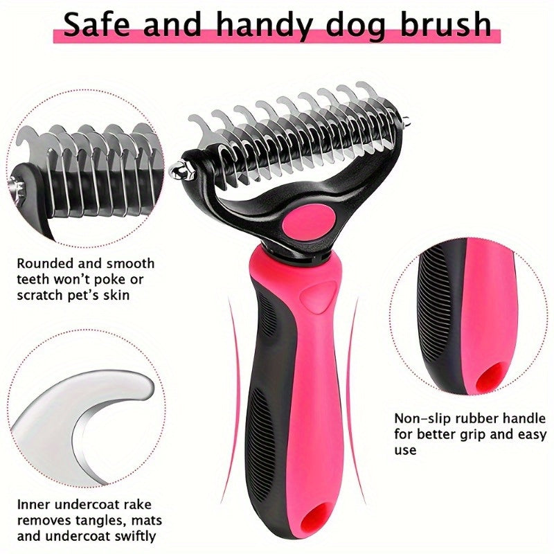 1pc Double-Sided Pet Slicker Brush - Dematting Comb for Shedding Dogs - Stainless Steel Dog Hair Remover with Ergonomic Handle for Easy Grooming and Pet Care