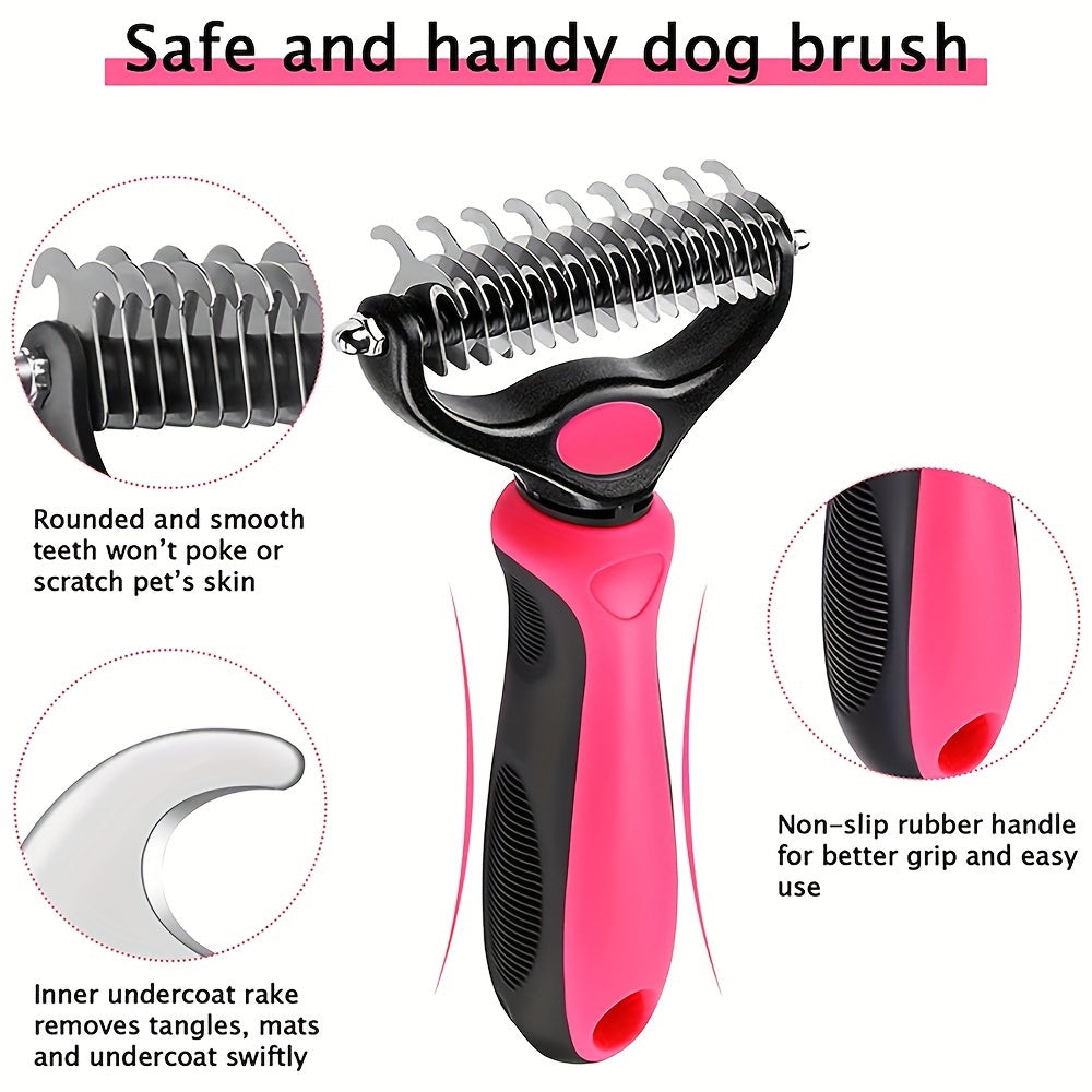 1pc Double-Sided Pet Slicker Brush - Dematting Comb for Shedding Dogs - Stainless Steel Dog Hair Remover with Ergonomic Handle for Easy Grooming and Pet Care