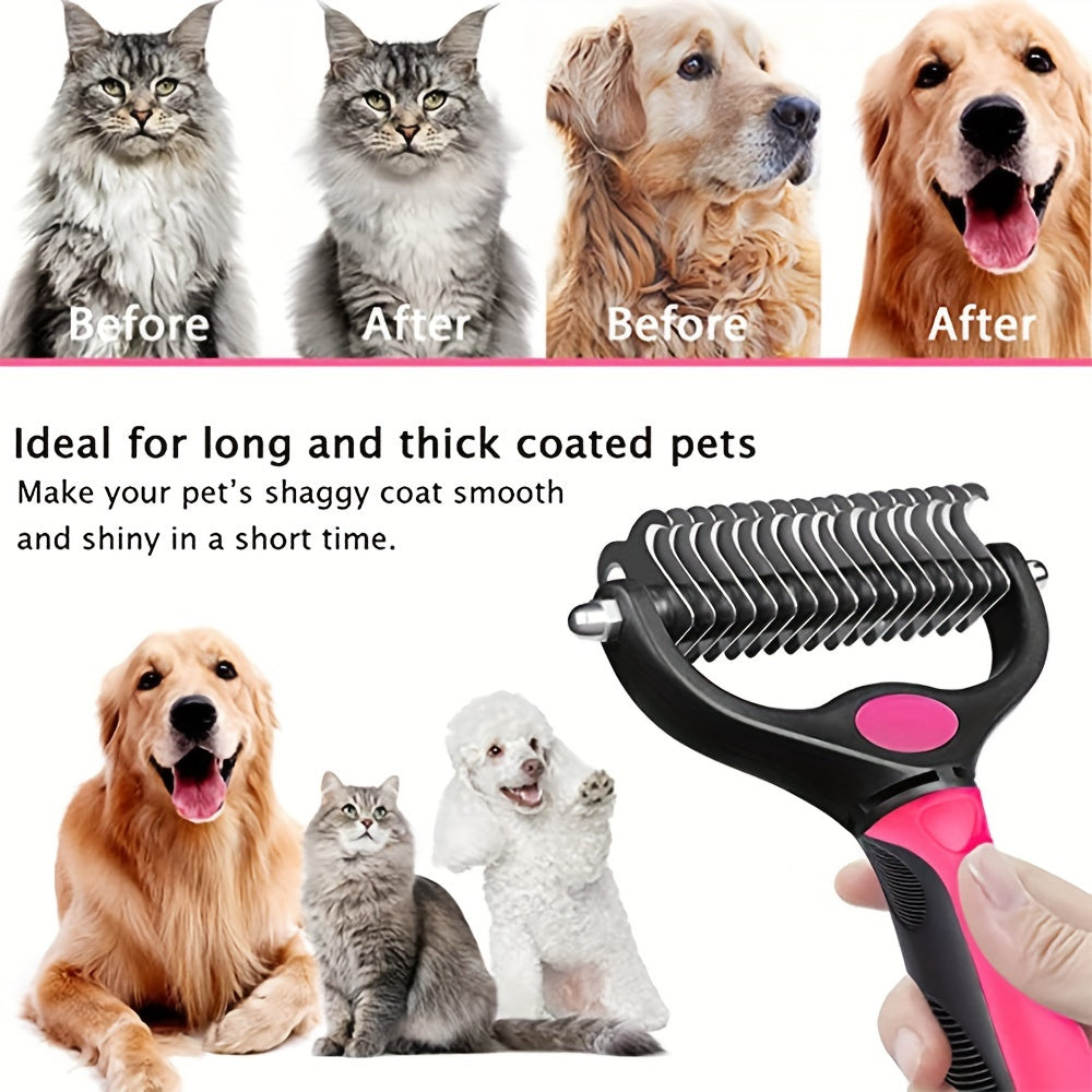 1pc Double-Sided Pet Slicker Brush - Dematting Comb for Shedding Dogs - Stainless Steel Dog Hair Remover with Ergonomic Handle for Easy Grooming and Pet Care