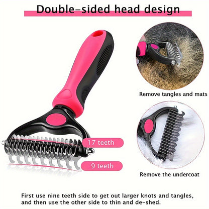 1pc Double-Sided Pet Slicker Brush - Dematting Comb for Shedding Dogs - Stainless Steel Dog Hair Remover with Ergonomic Handle for Easy Grooming and Pet Care