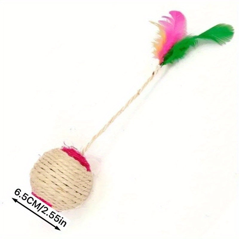 1pc Whisker Wonders Interactive Cat Toy, Sisal Fetch Ball with Feather Teaser, Durable Fiber Material, Small Breed Recommended, No Battery Needed, Pet Play & Training Supplies