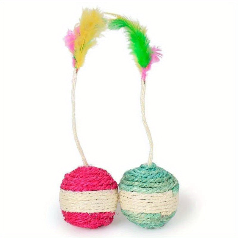 1pc Whisker Wonders Interactive Cat Toy, Sisal Fetch Ball with Feather Teaser, Durable Fiber Material, Small Breed Recommended, No Battery Needed, Pet Play & Training Supplies