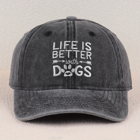 LIFE IS BETTER with DOGS Embroidered Cotton Baseball Cap - Vintage Washed Soft Stretchy Breathable Unisex Dad Hat with Adjustable Snapback, Lightweight Casual Outdoor Sports Hat, Perfect Gift for Dog Lovers & Mother’s Day,