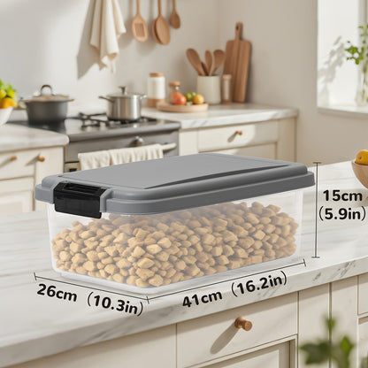 30LBS & 11LBS Large Pet Food Storage Bin with Locking Lid & 4-Wheel Mobility - Heavy-Duty Clear Square Container with Black Base, Spill-Proof Design for Dogs, Cats, Birds - Easy-Clean Durable Plastic Food Dispenser with 2 Cup
