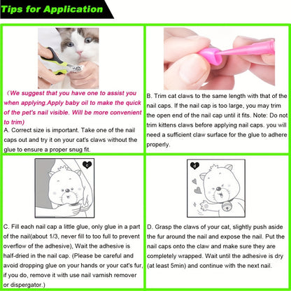 20/100pcs Vibrant Cat Nail Caps - Soft, Colorful, and Gentle Claws Covers with Easy-Apply Glue and Applicators for Safe and Stylish Pet Grooming
