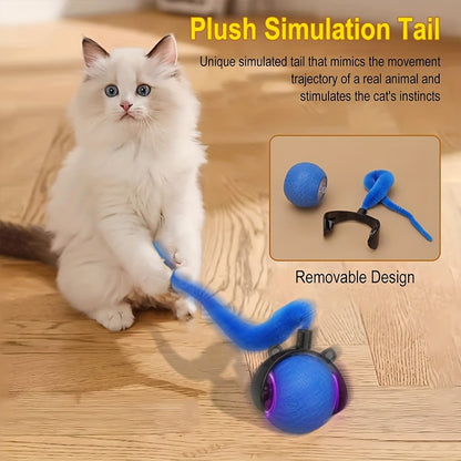 Interactive Cat Toy for Indoor Cats, Speedy Ball with Tail, Automatic Moving Cat Balls for Bored Indoor Adult Cats, 360°Automatic Rolling Ball Toy, Two Speed Adjustment, Cat Entertainment, Engaging Cat Plaything, Fun Cat Acc