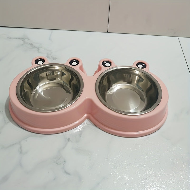 Pet Frog Design Stainless Steel Cat Double Bowl Water Food Bowls For Small Dogs Pet Cat