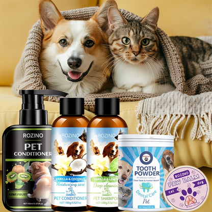 5pcs Pet Care Gift Pack, Shampoo And Conditioner, Nose Cream, Tooth Powder, Etc., Gentle Cleaning, No Odor