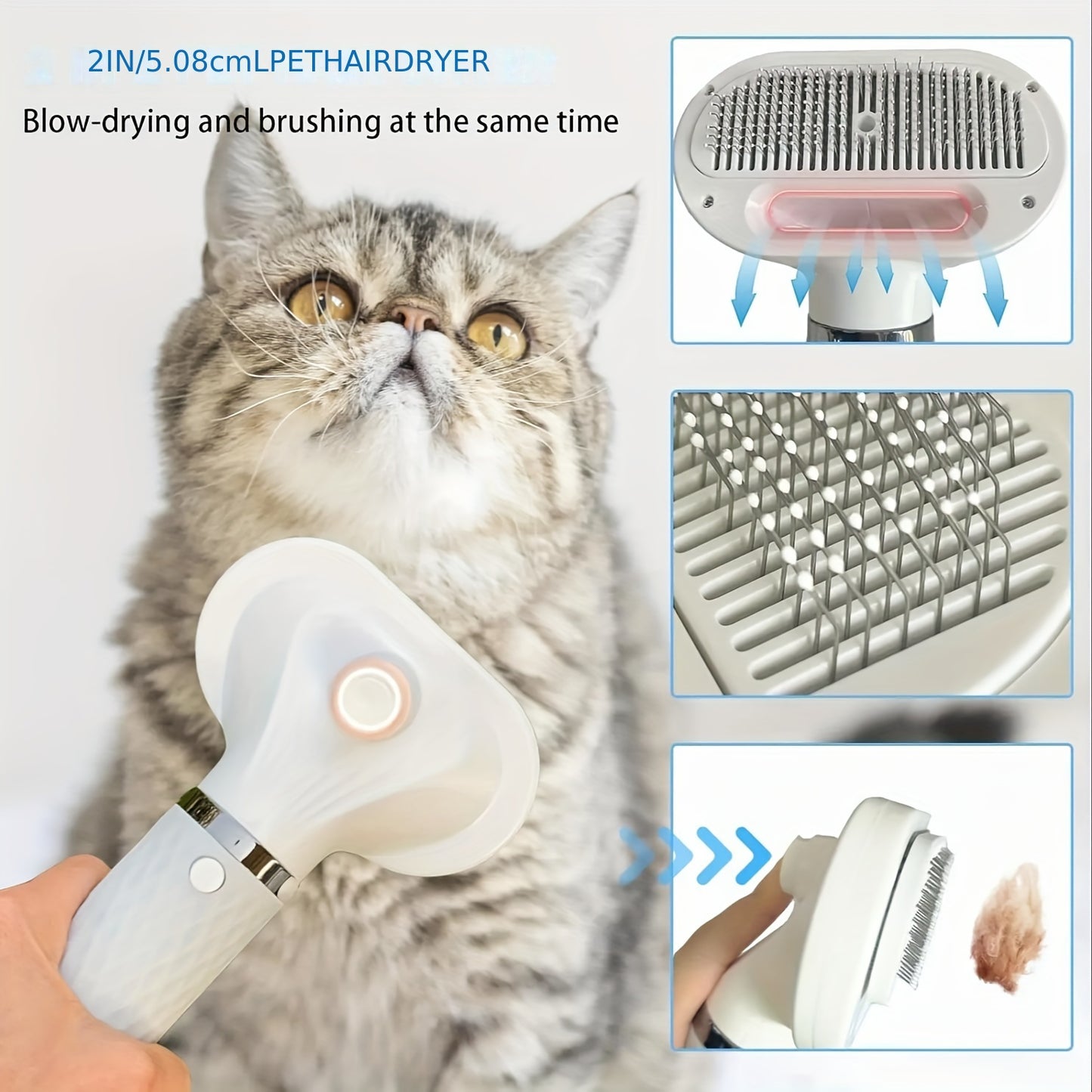 5-in-1 Portable Handheld Dog Hair Dryer - Advanced Smart Temperature Adjustment, Detachable Grooming Brush, Pet Washing Station, Travel-Friendly Design, Compact and Lightweight for Easy Use - Perfect for Home and Travel Pet C