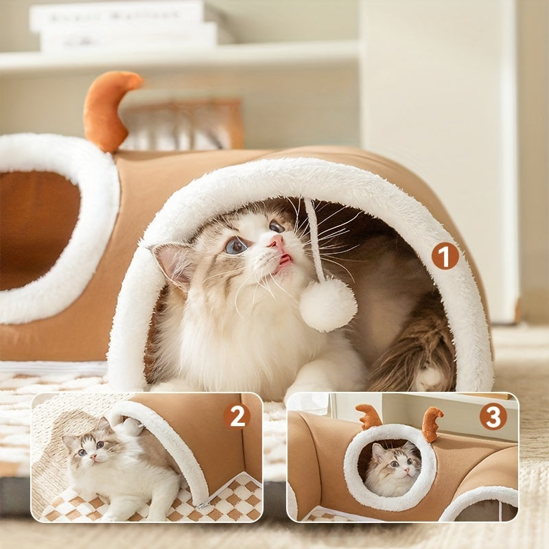 Cat Tunnel Cat Nest Small Pet Tunnel Small Pet Nest Elk Pet Nest Hide and Seek Toy Cat Tunnel Play Sleep Integrated Bear Shaped Tunnel Cat Nest Pet Nest Warm Nest Rabbit Hamster Tunnel Nest
