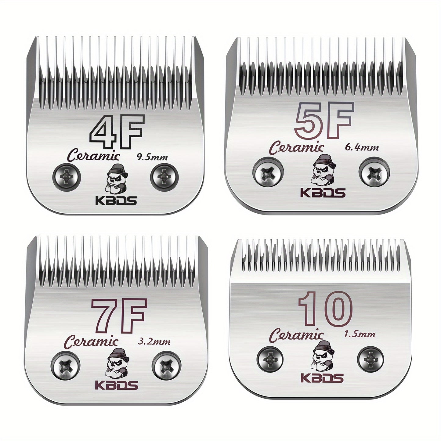 4-Pack Professional Ceramic Detachable Blades - Compatible with Andis, Oster A5, Wahl KM10 Series Clippers, KBDS Size 10/7F/5F/4F, Cut Length 1/16"(1.5mm) to 3/8"(9.5mm) for Pet Dog Grooming