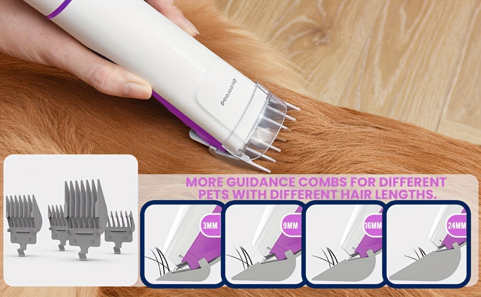 Dog Grooming Vacuum Kit with Pet Paws Grinding Tool, Electric Clipper And Dog Brush Work Quiet for Dogs And Cats At Home(purple), Pet Vacuum Grooming Kit, Dog Fur Vacuum, Dog Vacuum for Shedding Grooming, Pet Grooming Vacuum