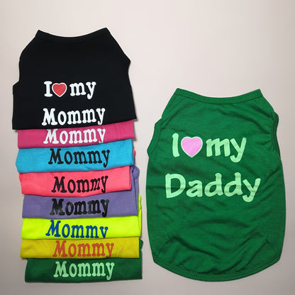 1pc Breathable Pet Vest for Summer Parties - Adorable 'I Love My Daddy/Mommy' Graphic Design for Dogs and Cats