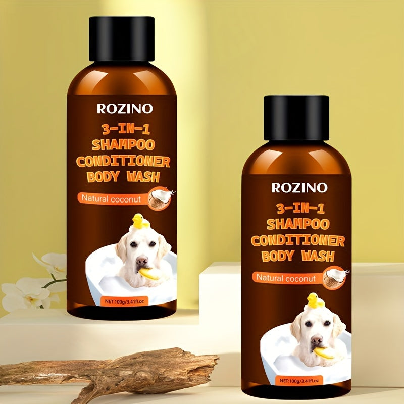 ROZINO Coconut Essence 3-in-1 Pet Shampoo & Conditioner Body Wash - Gentle Cleansing, Soothing Skin Care for Dogs and Cats, Natural Formula with Coconut Milk Extract, Safe for All Breeds, Pet Grooming Essentials | Coconut Sce