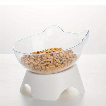 Elevated Pet Inclined Food Bowl Water Bowl, Transparent Plastic Cat Dish Bowl For Pet Cervical Spine Protection