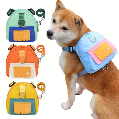 Colorful Nylon Pet Harness with Leash & Backpack - Cartoon School Bag Design for Dogs, Machine Washable, Ideal for Outdoor Adventures