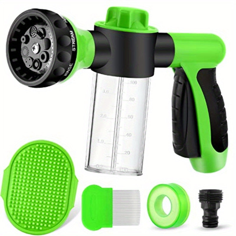 8in 1 Dog Wash Sprayer with Massa Brush & Pet Grooming Comb - 3/4 Inch Standard Garden Hose Nozzle, Silicone Durable Pet Bathing Tool for Dogs, Garden, Car Washing, Water Flowers, Ergonomic Handle, Comfortable Fit, Dog Washer