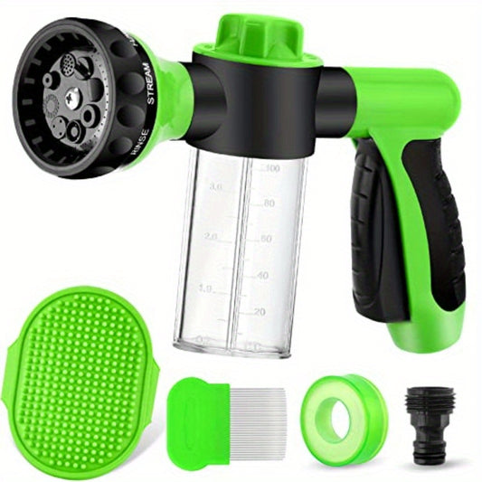 8in 1 Dog Wash Sprayer with Massa Brush & Pet Grooming Comb - 3/4 Inch Standard Garden Hose Nozzle, Silicone Durable Pet Bathing Tool for Dogs, Garden, Car Washing, Water Flowers, Ergonomic Handle, Comfortable Fit, Dog Washer