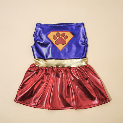 Superhero Dog Costume with Cape & Paw Print Logo - Vibrant Blue & Red Super Power Outfit for Small Breeds, Easy Slip-On Costume, Onesies For Small Dogs, Dog Clothes Costume, Suits For Small Dog, Doggy Outfits, Clothes For Pet