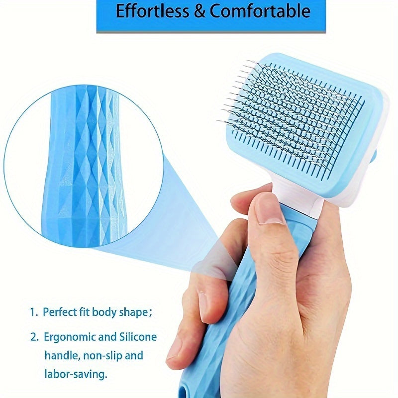 1pc Easy-Clean Dog & Cat Grooming Brush with One-Click Hair Removal, Plastic Handle & Gentle Massage Comb for Loose Fur - Detangling for All Pets, Dog Grooming Tools, Pet Care Accessory, Ergonomic Pet Accessory, Durable Pet P