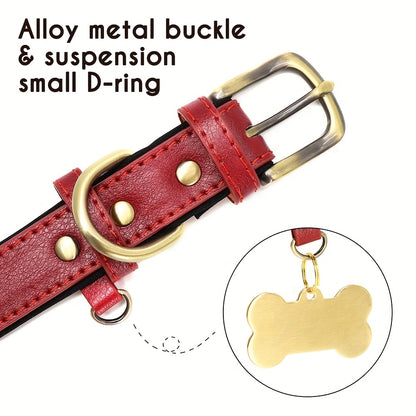 [Custom Dog Collar] Soft Padded Custom Engraved Dog Collar with ID Nameplate - Adjustable Pet Collars for Small to Large Dogs - Solid Pattern, Durable Material, Personalized