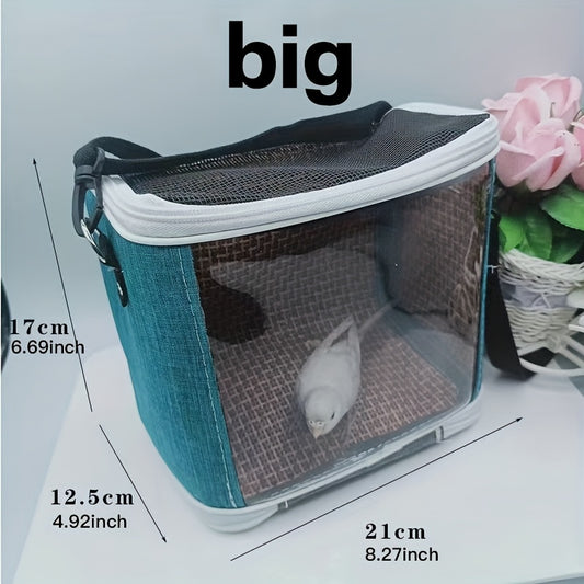 Portable Pet Bird Carrier Bag for Parrots - Durable Oxford Fabric, Transparent & Blue with Zip Closure and Handle, Ideal for Outdoor Training and Travel, Parrot Accessories